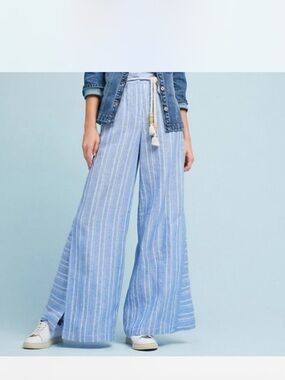 Anthropologie Light Blue Striped Wide-Leg Pants